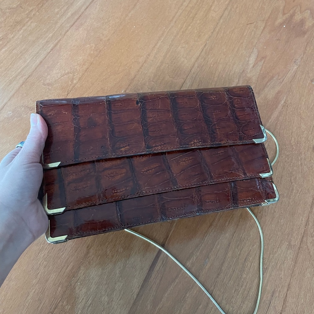 Brown Crocodile Embossed Clutch